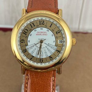Vintage Guess Chronograph Calendar Gold Watch Tan Strap